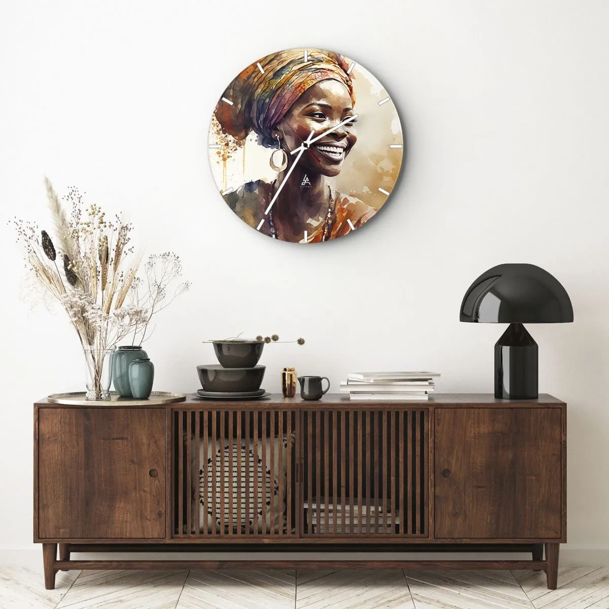 Ceas de perete - Ceas pe sticlă - Regina africană - 40x40 cm