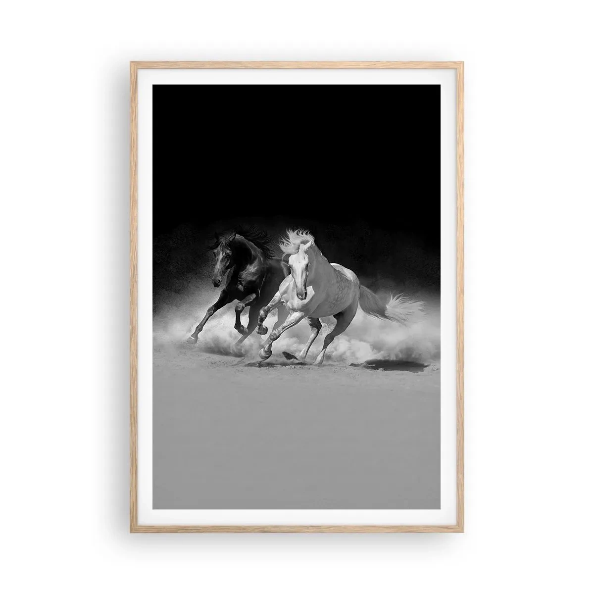 Poster în ramă de stejar deschis - Galopul libertății - 70x100 cm