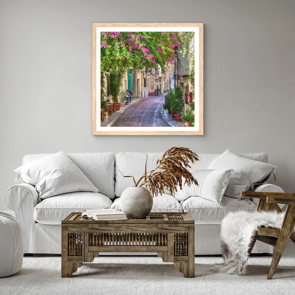 Poster în ramă de stejar deschis - Alee înfloritoare - 40x40 cm