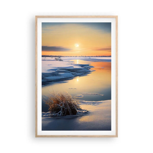Poster în ramă de stejar deschis - Apus de soare pe timp de iarnă - 61x91 cm