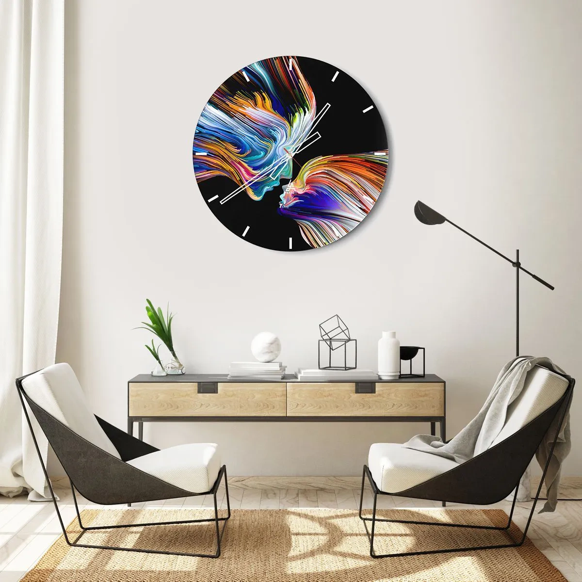 Ceas de perete - Ceas pe sticlă - Fuziune de energie și lumină - 40x40 cm