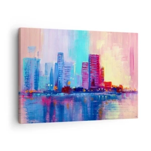 Tablou pe pânză Canvas - O panoramă colorată a orașului în stil acuarelă - 70x50cm - Scăldate în culoare - Decorațiune modernă pentru perete pentru living și dormitor ARTTOR