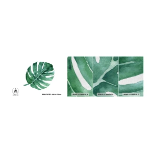 Mostră tapet Premium Canvas - Conceptul verde - Monstera, Frunze, Boho - 100x30 cm