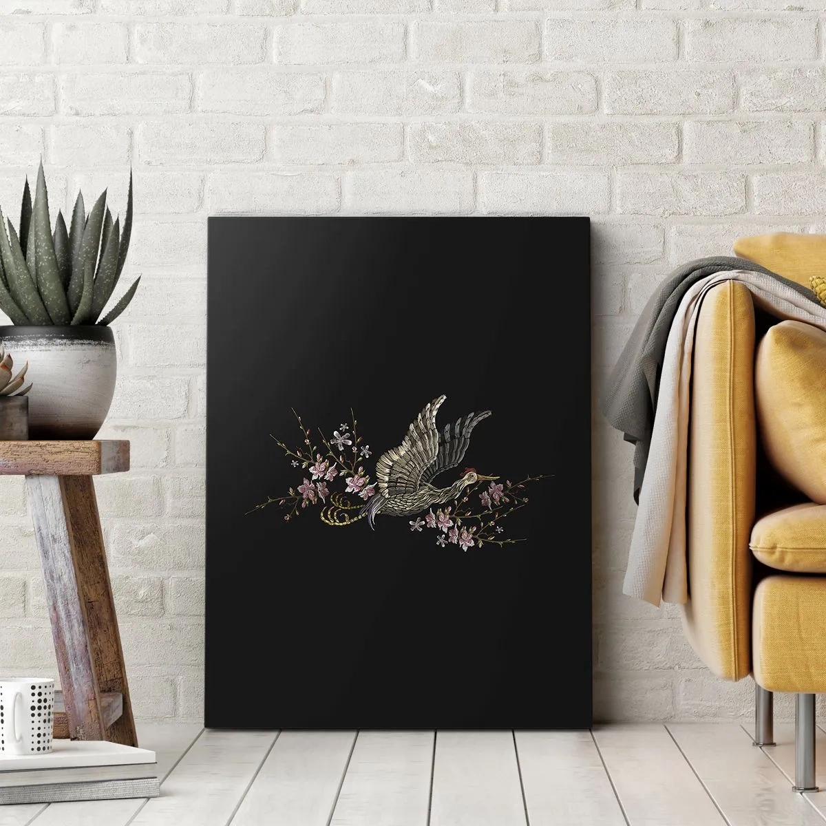 Tablou pe pânză - Pasăre exotică brodată - 50x70 cm