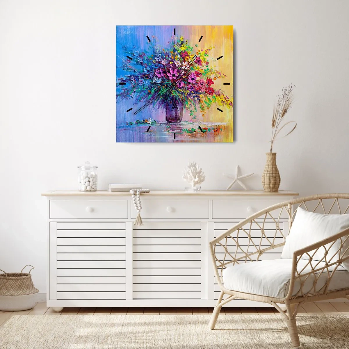 Ceas de perete - Ceas pe sticlă - Darul unei pajiști de vară - 40x40 cm