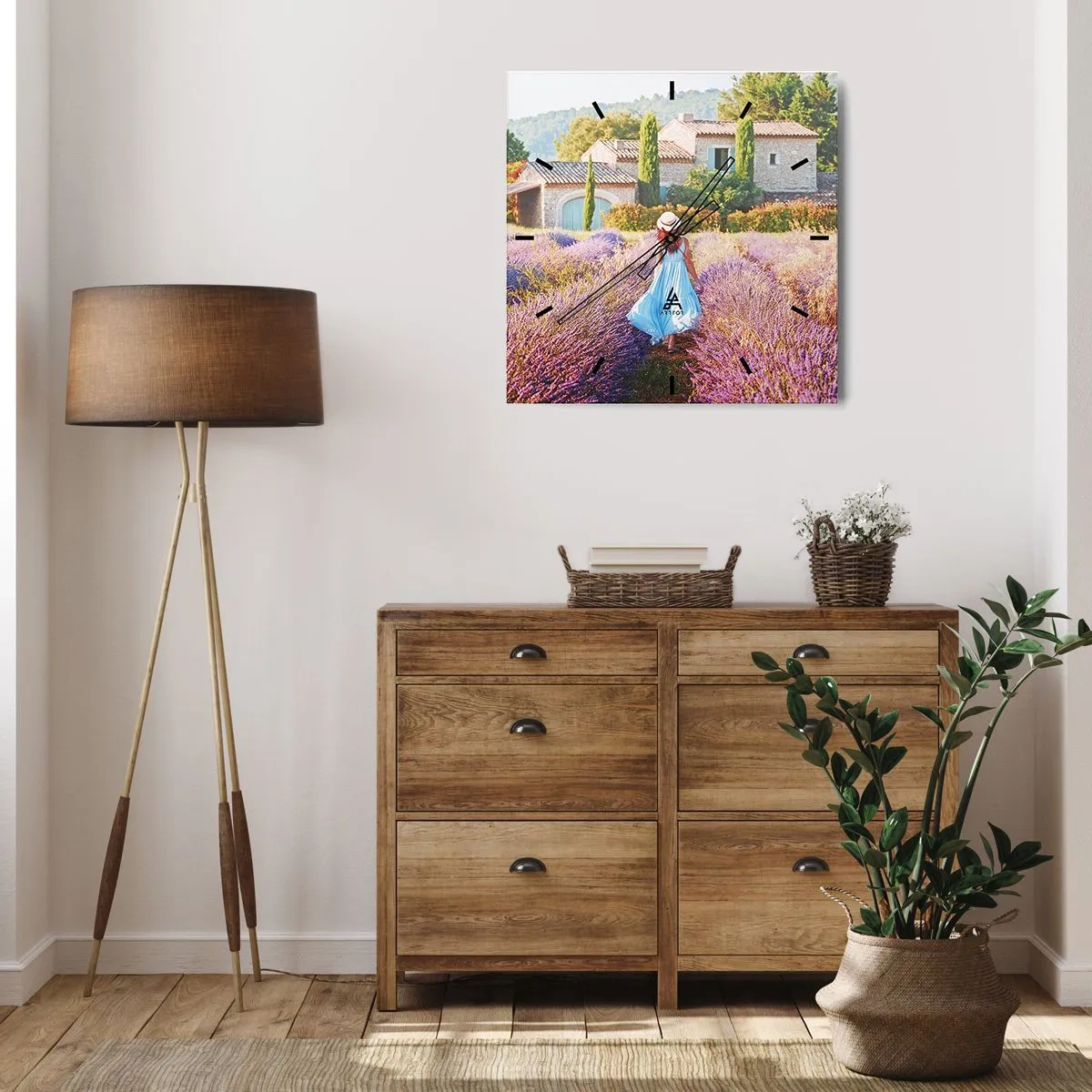 Ceas de perete - Ceas pe sticlă - Fata de lavandă - 30x30 cm