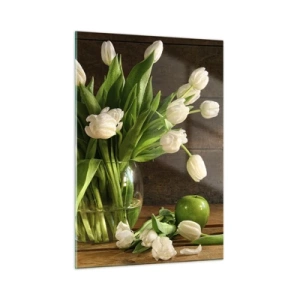 Tablou pe sticlă - Suculente și proaspete în verde și alb - 50x70 cm