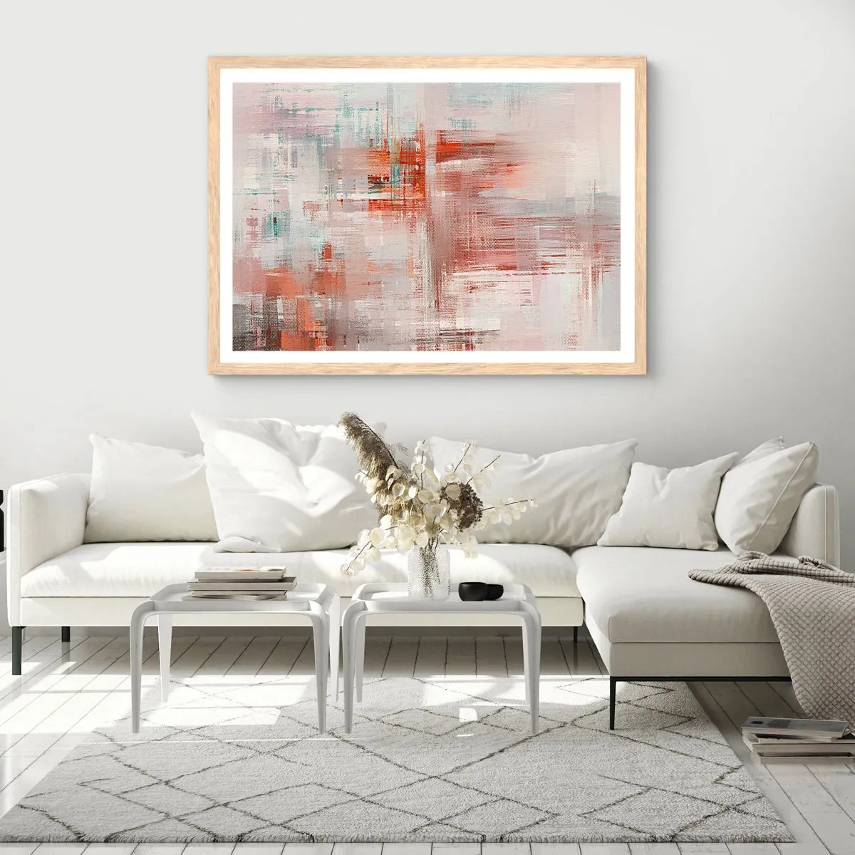 Poster în ramă de stejar deschis - În ceață. Dar roz - 91x61 cm