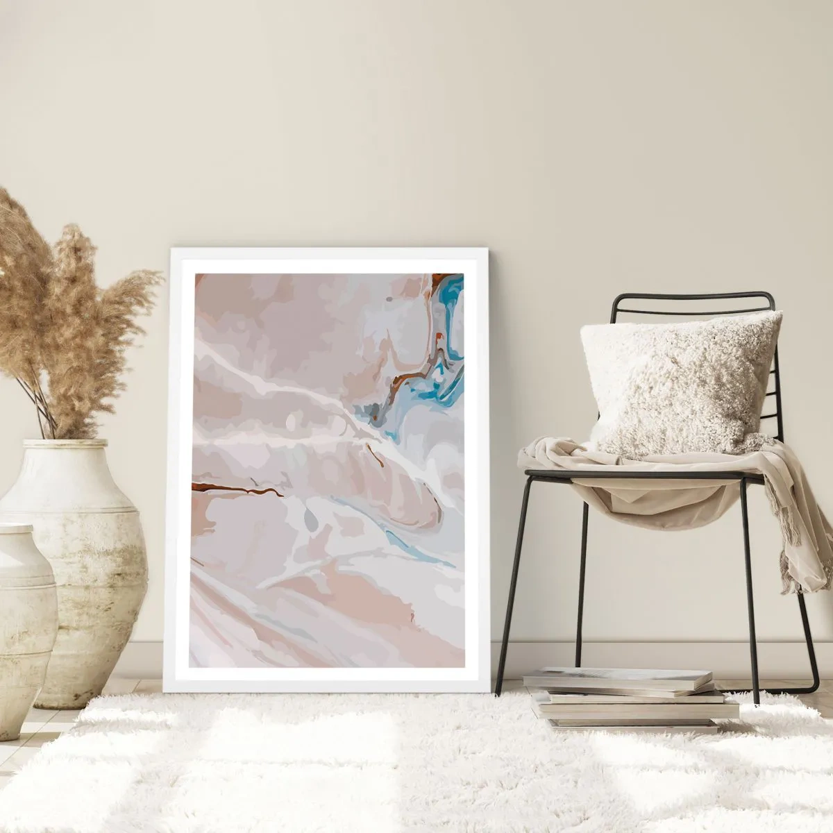 Poster în ramă albă - Meandre albastre sub alb - 70x100 cm