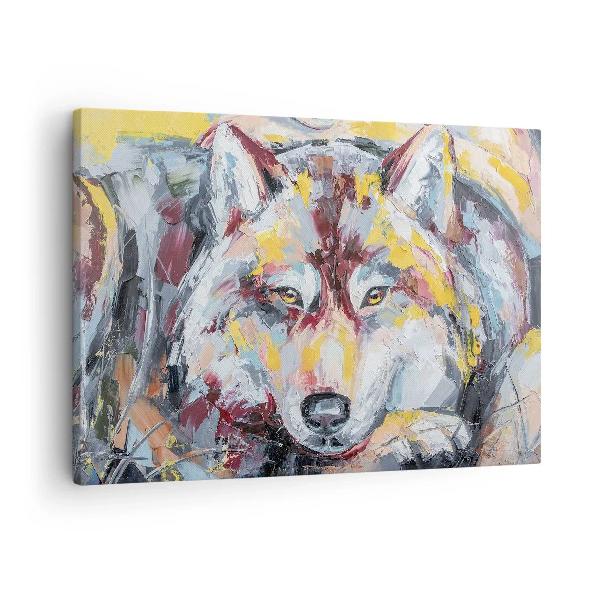Tablou pe pânză Canvas - Portret artistic al unui lup în culori intense - 70x50cm - Pace pentru cel drag - Decorațiune modernă pentru perete pentru living și dormitor ARTTOR