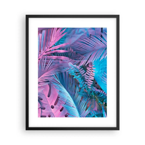 Poster în ramă neagră - Palmieri în alb și albastru - 40x50 cm