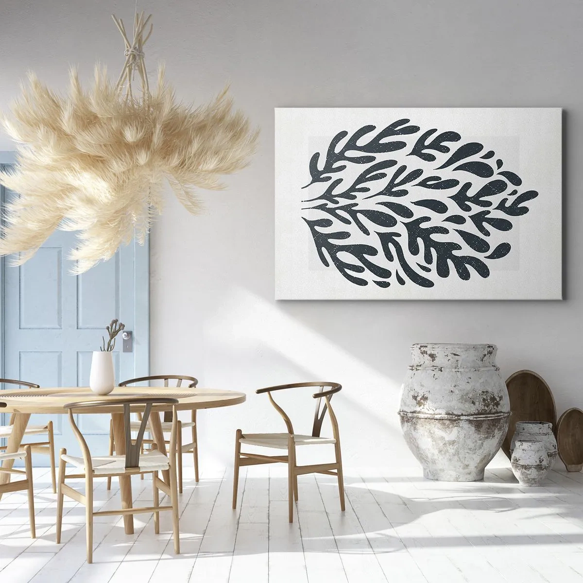 Tablou pe pânză Canvas - Motiv abstract de frunze întunecate pe un fundal deschis - 70x50cm - Formele naturii - Decorațiune modernă pentru perete pentru living și dormitor ARTTOR