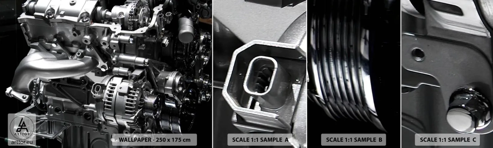 Mostră de Tapet Standard Eco - De oțel, frumos, puternic - Automobile, Motorul mașinii, 3D - 100x30 cm
