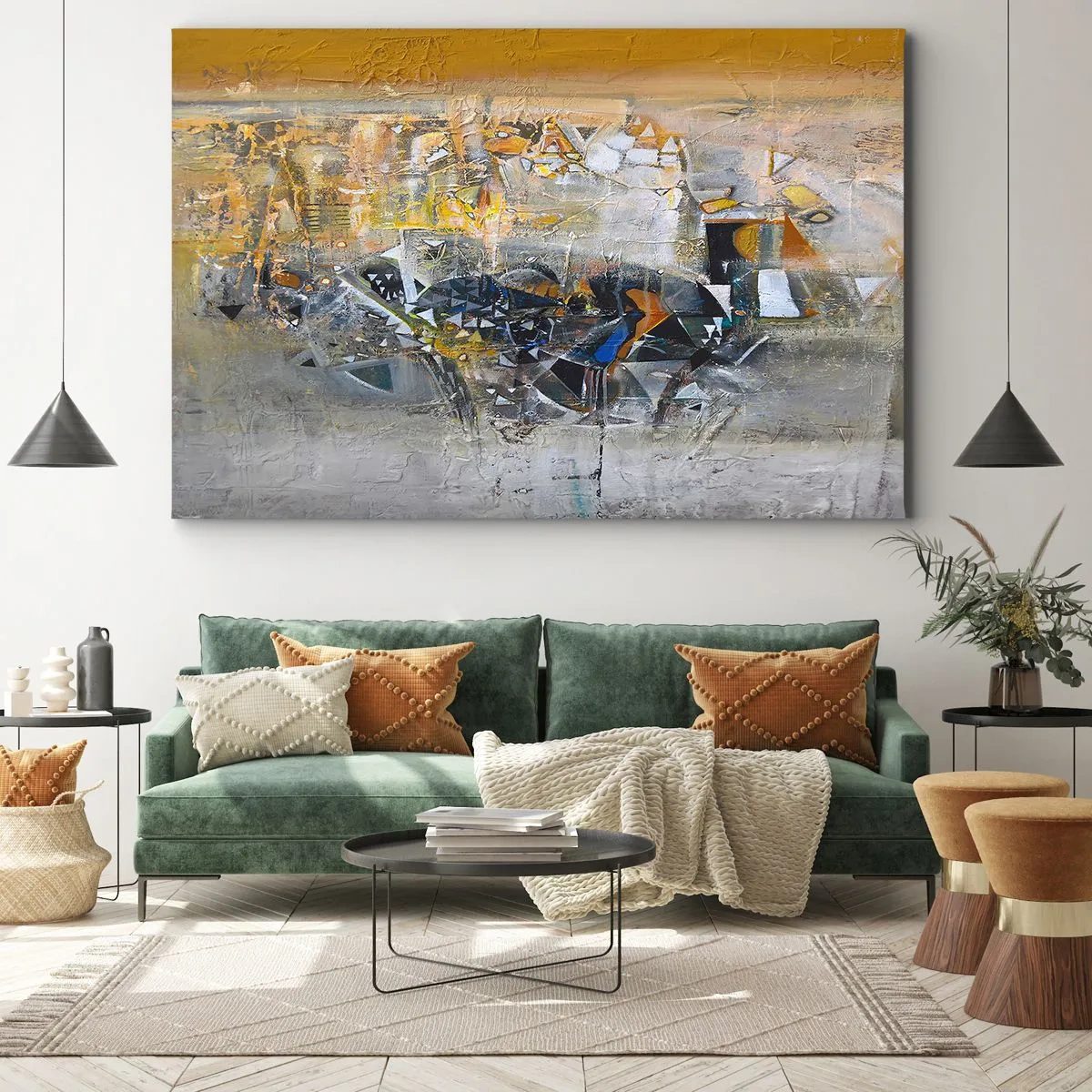 Tablou pe pânză Canvas - Abstracție cu nuanțe dominante de galben și gri - 70x50cm - Totul va fi bine - Decorațiune modernă pentru perete pentru living și dormitor ARTTOR