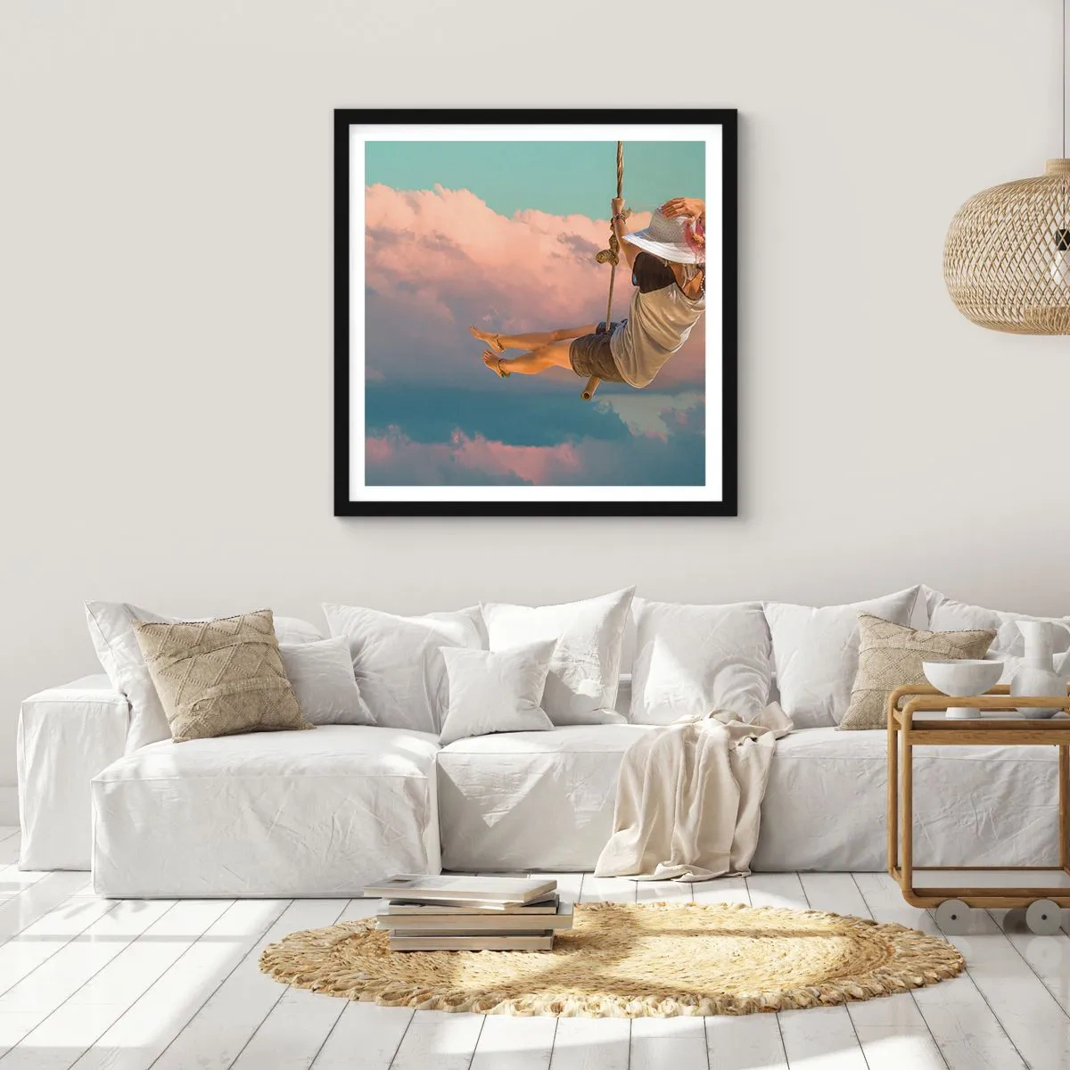 Poster în ramă neagră - Distracție în nori - 30x30 cm