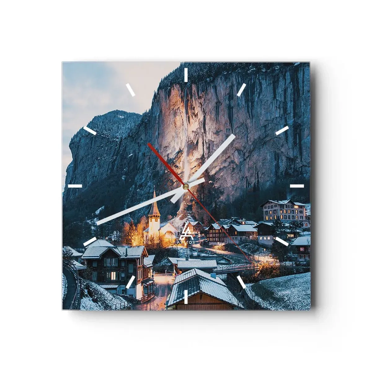 Ceas de perete - Ceas pe sticlă - Spiritul luminos al iernii - 30x30 cm