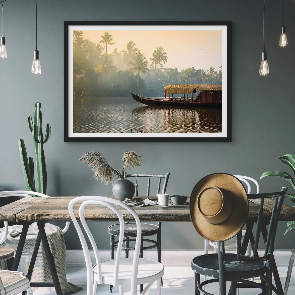 Poster în ramă neagră - Casă pe râu - 91x61 cm