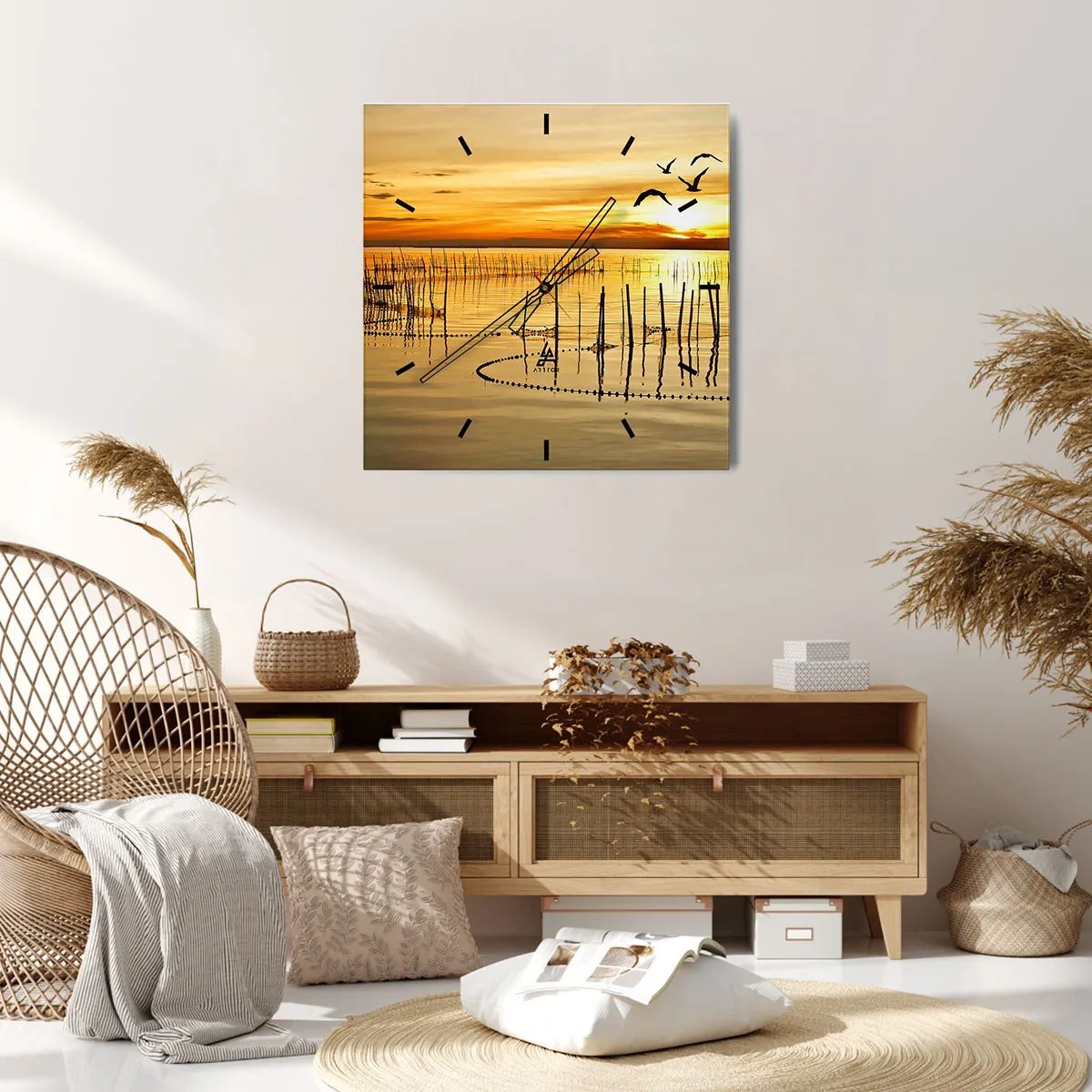 Ceas de perete - Ceas pe sticlă - În zona pescuitului - 30x30 cm