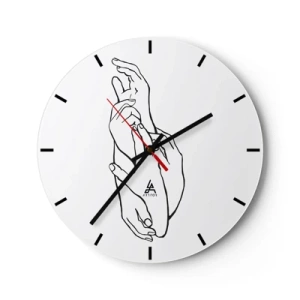 Ceas de perete - Ceas pe sticlă - O schiță delicată a două mâini împreunate pe un fundal alb - 30x30cm - Atingere bună - Decorațiune modernă pentru perete pentru living, bucătărie și dormitor ARTTOR