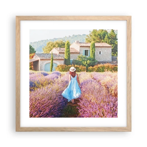 Poster în ramă de stejar deschis - Fata de lavandă - 40x40 cm