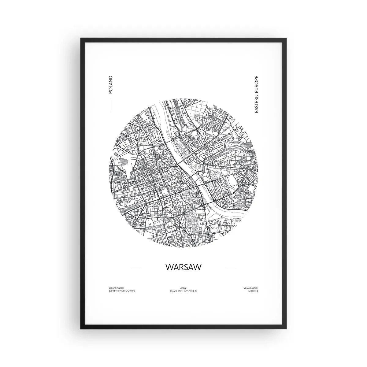 Poster în ramă neagră - Anatomia Varșoviei - 70x100 cm