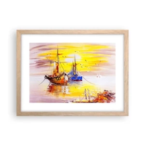 Poster în ramă de stejar deschis - O binemeritată odihnă în port - 40x30 cm