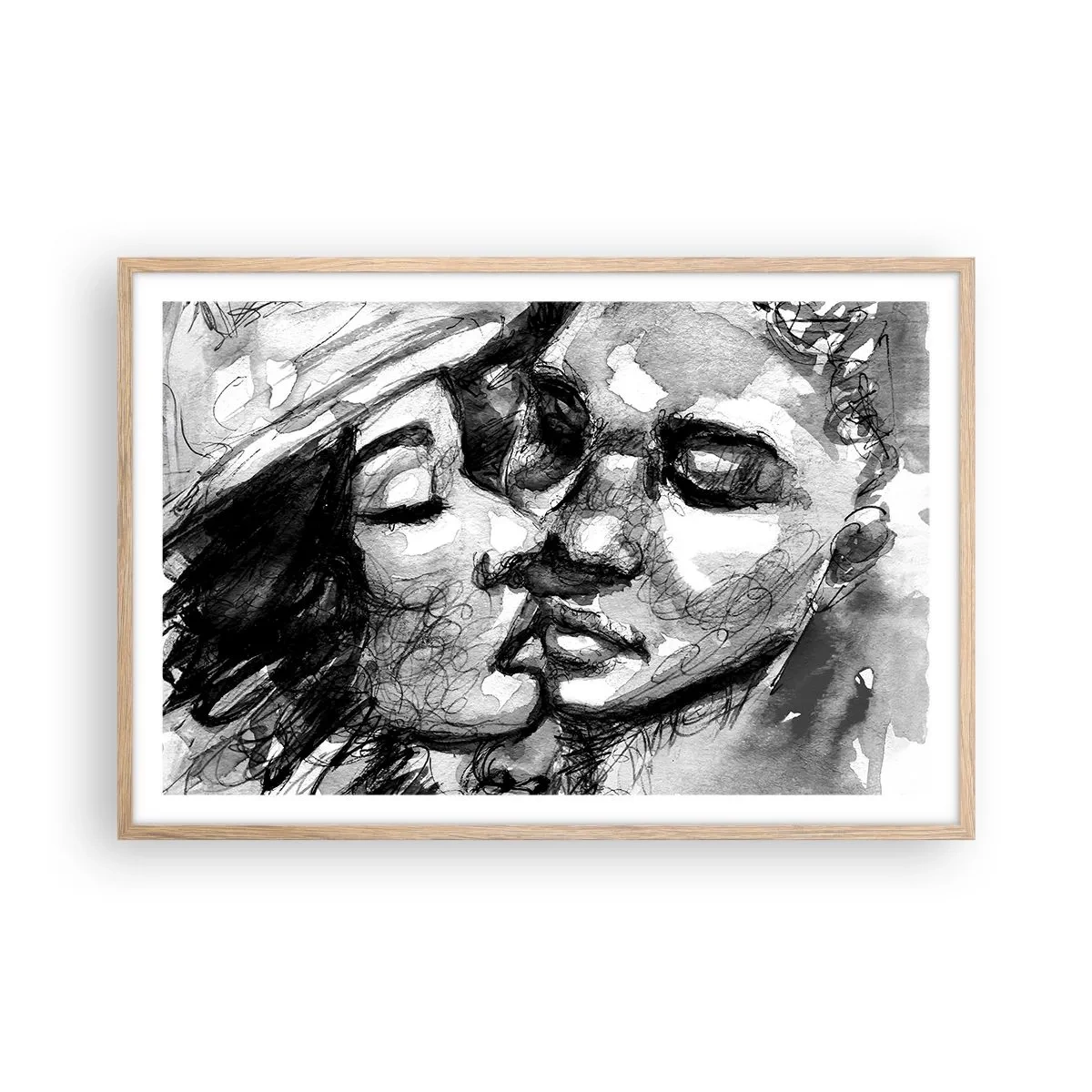 Poster în ramă de stejar deschis - Un moment de tandrețe - 91x61 cm