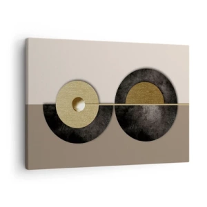 Tablou pe pânză Canvas - Cercuri abstracte în nuanțe de auriu și maro - 70x50cm - Variații în jurul unui cerc - Decorațiune modernă pentru perete pentru living și dormitor ARTTOR