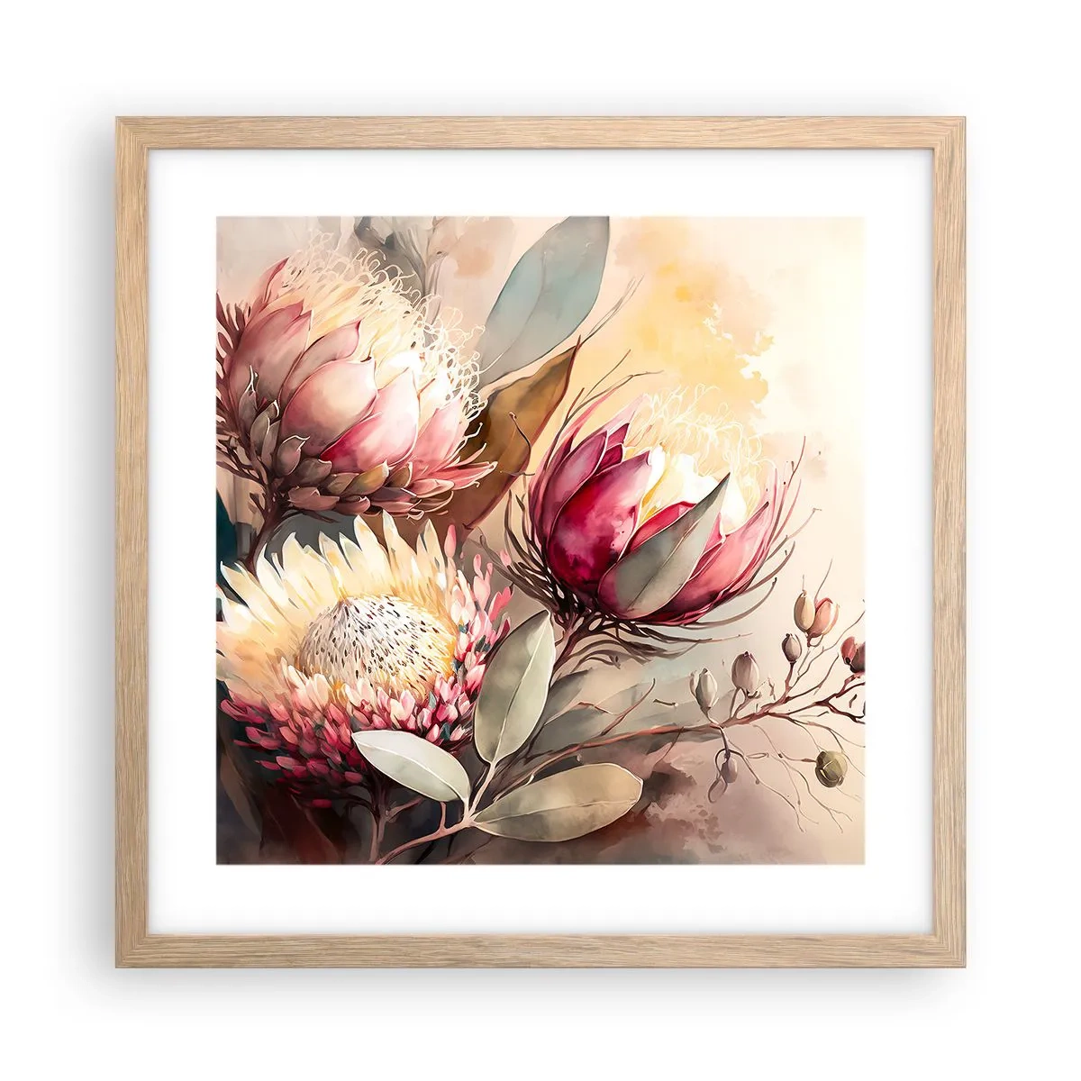 Poster în ramă de stejar deschis - Profil și en face - 40x40 cm