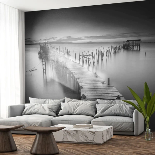 Tapet Premium Canvas - Liniștea unui țărm uitat - Peisaj, Lac, Pod de lemn - 200x140 cm