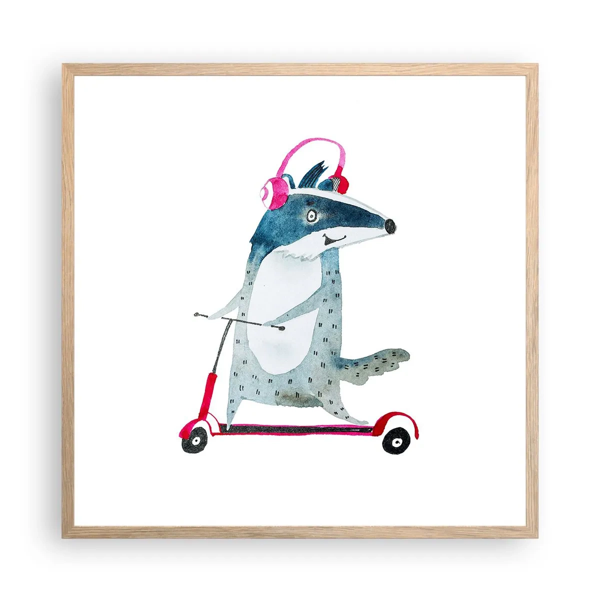 Poster în ramă de stejar deschis - Bucurie de bursuc - 60x60 cm