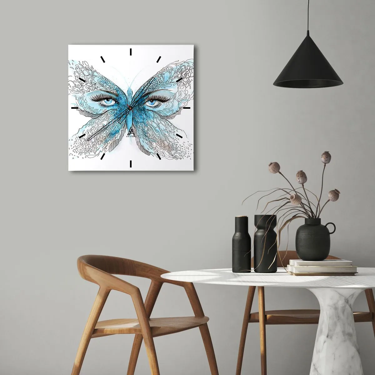 Ceas de perete - Ceas pe sticlă - Polyommatus eros - 30x30 cm