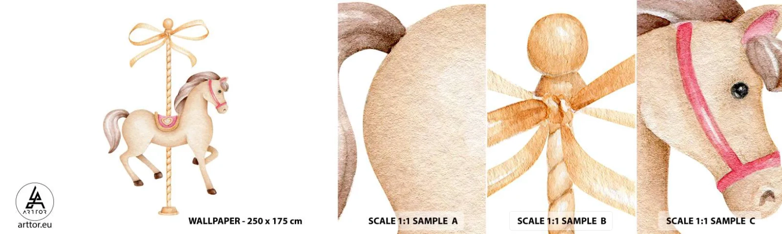 Mostră de Tapet Standard Eco - Într-un trap grațios - Cal, Carusele, Fată - 100x30 cm