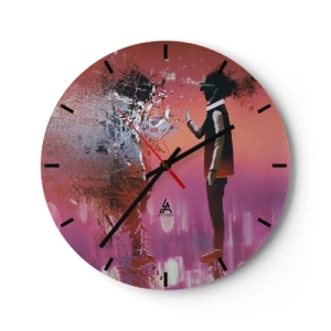 Ceas de perete - Ceas pe sticlă - Un personaj cu ochelari VR într-o lume futuristă, roz - 30x30cm - Este posibil să privești în interiorul tău? - Decorațiune modernă pentru perete pentru living, bucătărie și dormitor ARTTOR