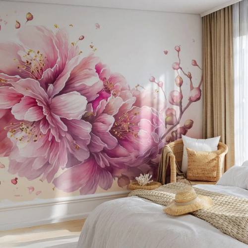 Tapet Premium Sand - Flori de cireș - Înflorit, Floare, Acuarelă - 100x70 cm