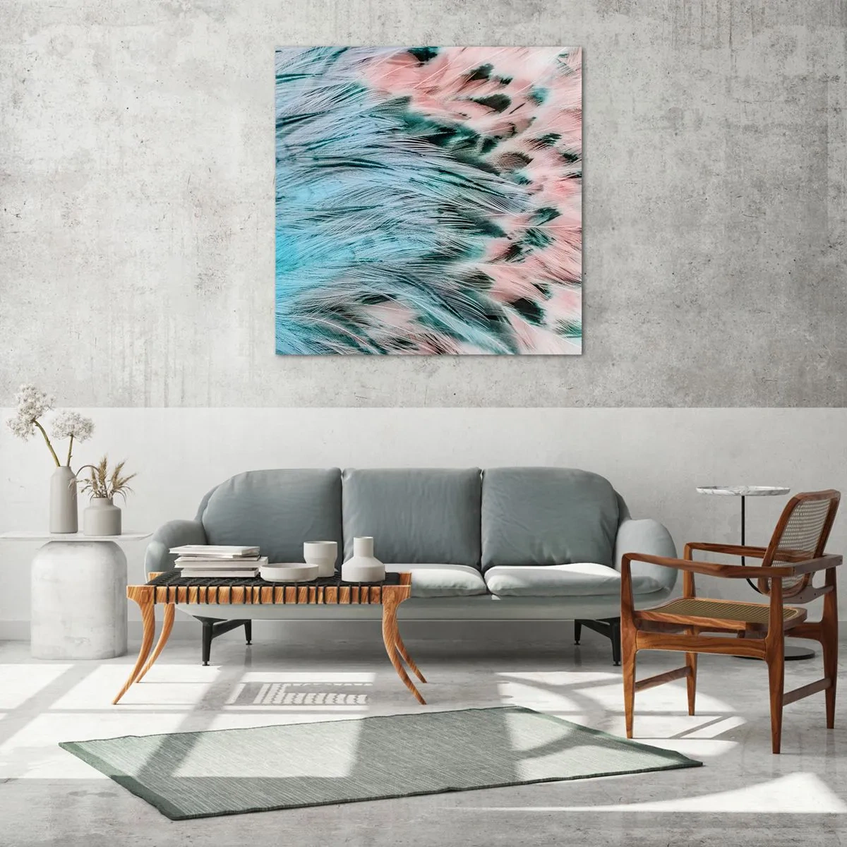 Tablou pe sticlă - Puful roz și safir - 70x70 cm