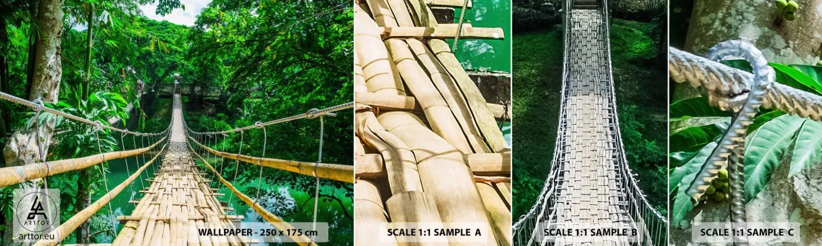 Mostră tapet autocolant Deluxe Sticker - Pod de maimuțe peste verdeață - Peisaj, Junglă, Filipine - 100x30 cm