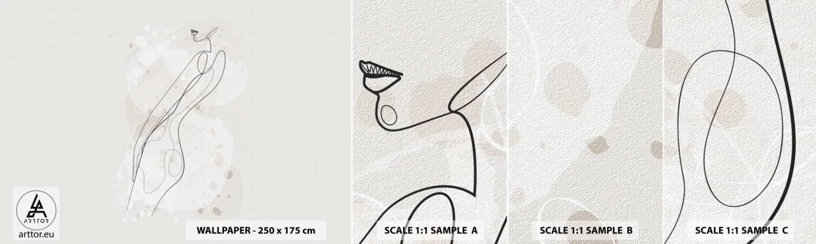 Mostră de Tapet Standard Eco - Să rătăcești cu privirea - Grafică, Linie de arta, femei - 100x30 cm