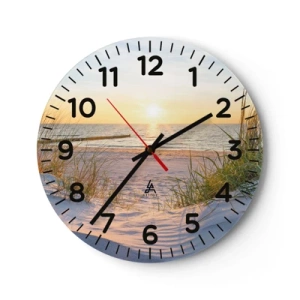 Ceas de perete - Ceas pe sticlă - Zumzet de mare, o plajă sălbatică printre ierburi... - 30x30 cm