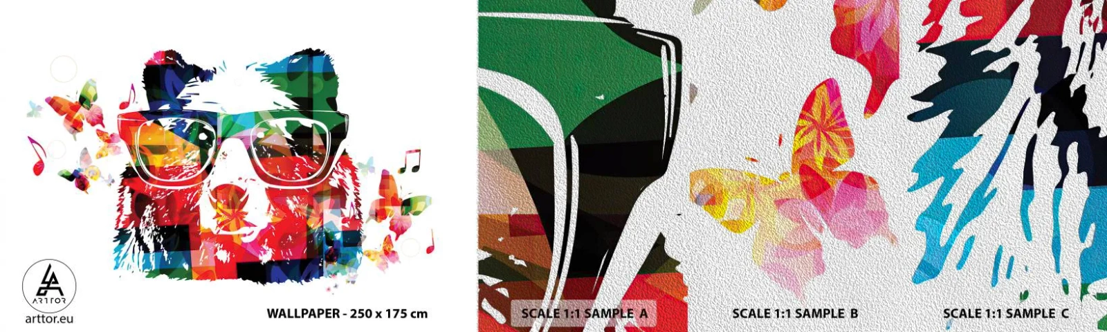 Mostră tapet Premium Sand - Îmi place ursul! - Abstracția, Urs, Ochelari - 100x30 cm