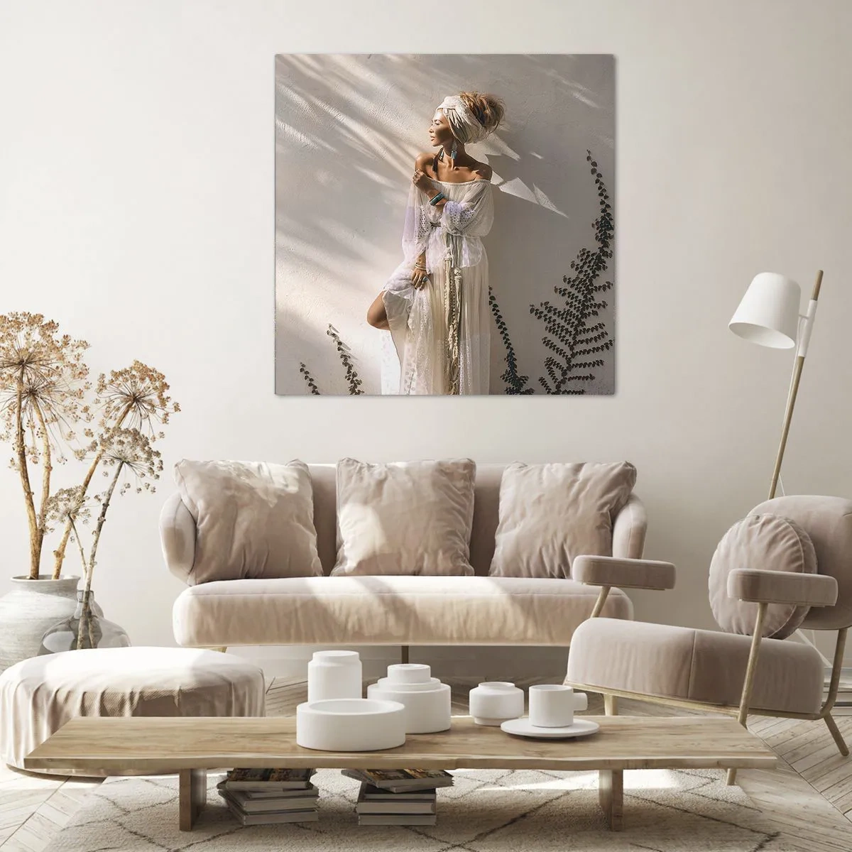 Tablou pe pânză - Soarele și fata - 70x70 cm