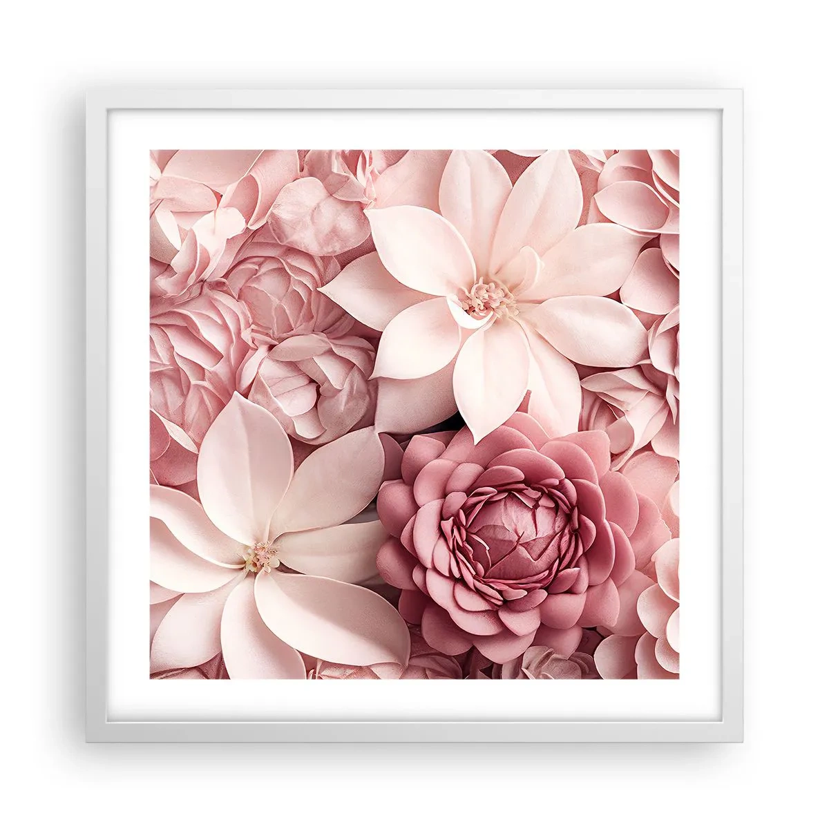 Poster în ramă albă - În petale roz - 50x50 cm