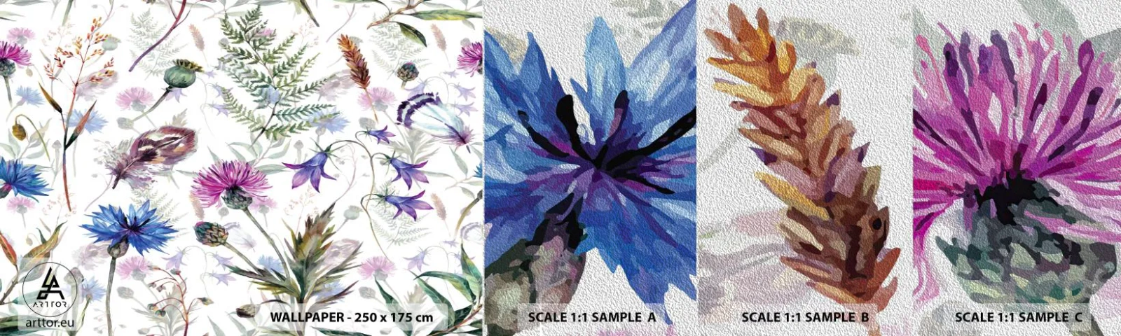 Mostră tapet Premium Sand - Ierbarul polonez - Flori de câmp, Grădină, Natură - 100x30 cm