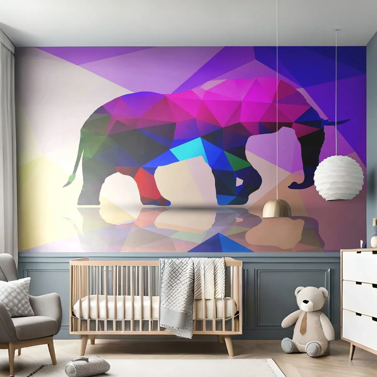 Tapet Premium Canvas - Dinozaur de cristal - Animale, Elefant, Figura geometrică - 450x315 cm