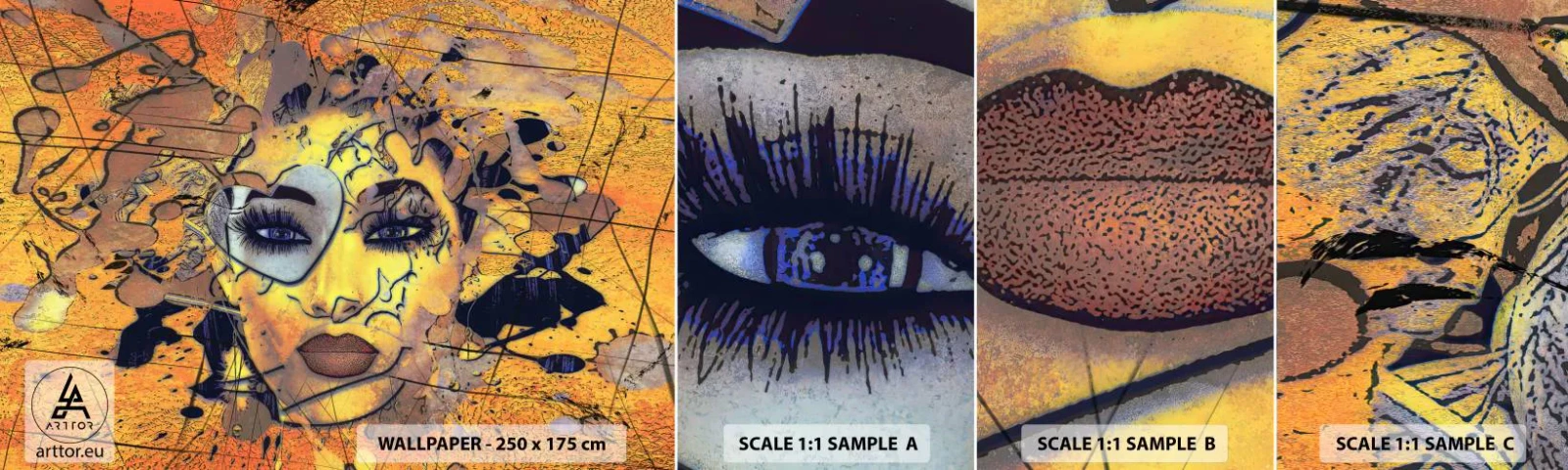 Mostră tapet autocolant Deluxe Sticker - Frumusețe însorită - Abstracția, Chipul de femeie, Ochi - 100x30 cm