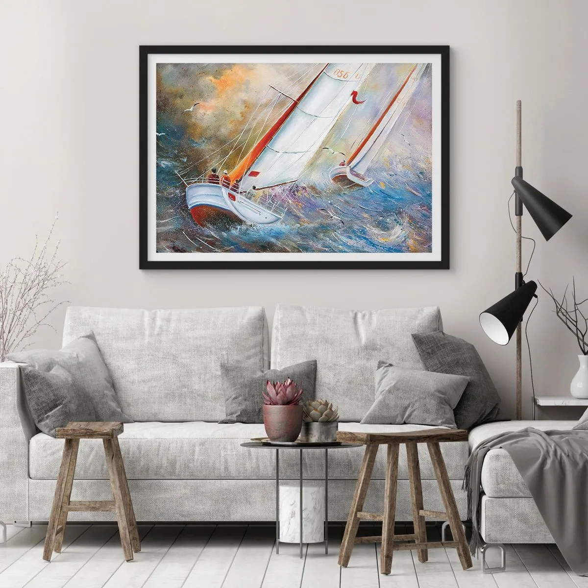 Poster în ramă neagră - Alergătoare pe valuri - 50x40 cm