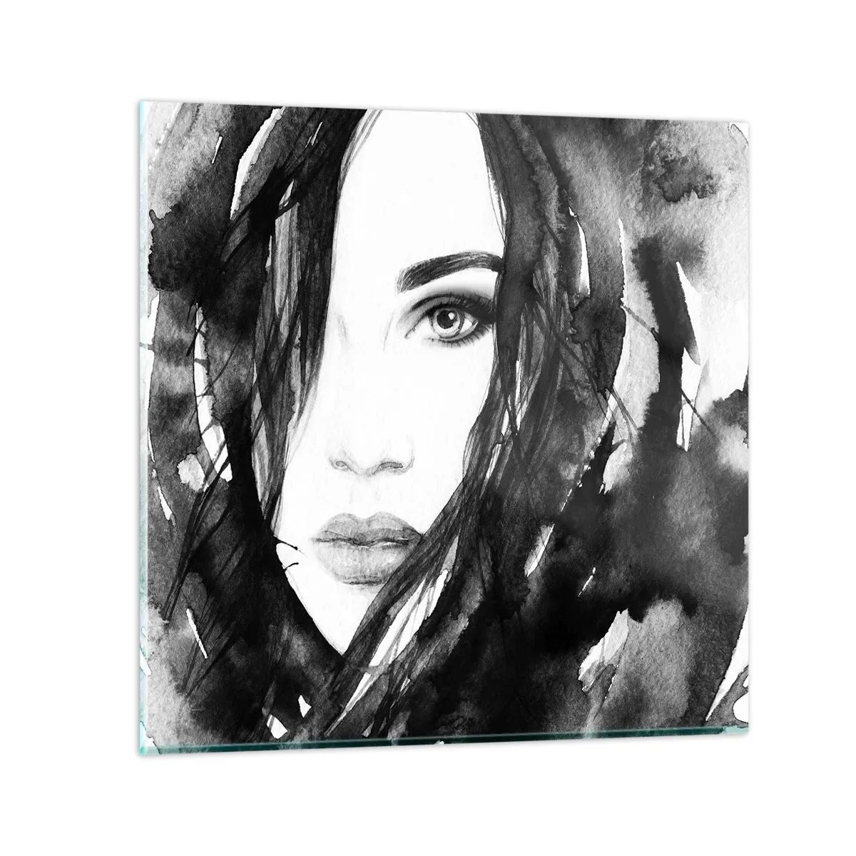 Tablou pe sticlă - Studiu unei dame în alb și negru - 70x70 cm