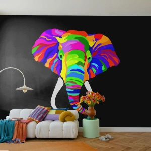 Tapet Standard Eco - Elefantul căruia îi plăcea să se scalde în curcubeu - Animale, Elefant, Imagine colorată - 250x175 cm