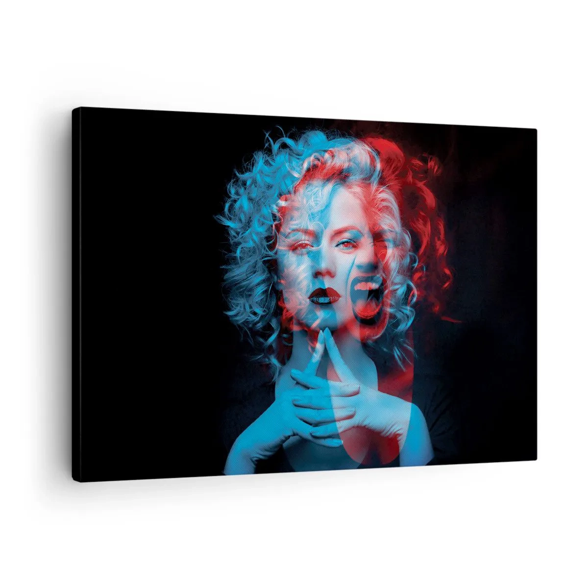 Tablou pe pânză Canvas - Portret dublu al unei femei în roșu și albastru - 70x50cm - Alter ego - Decorațiune modernă pentru perete pentru living și dormitor ARTTOR