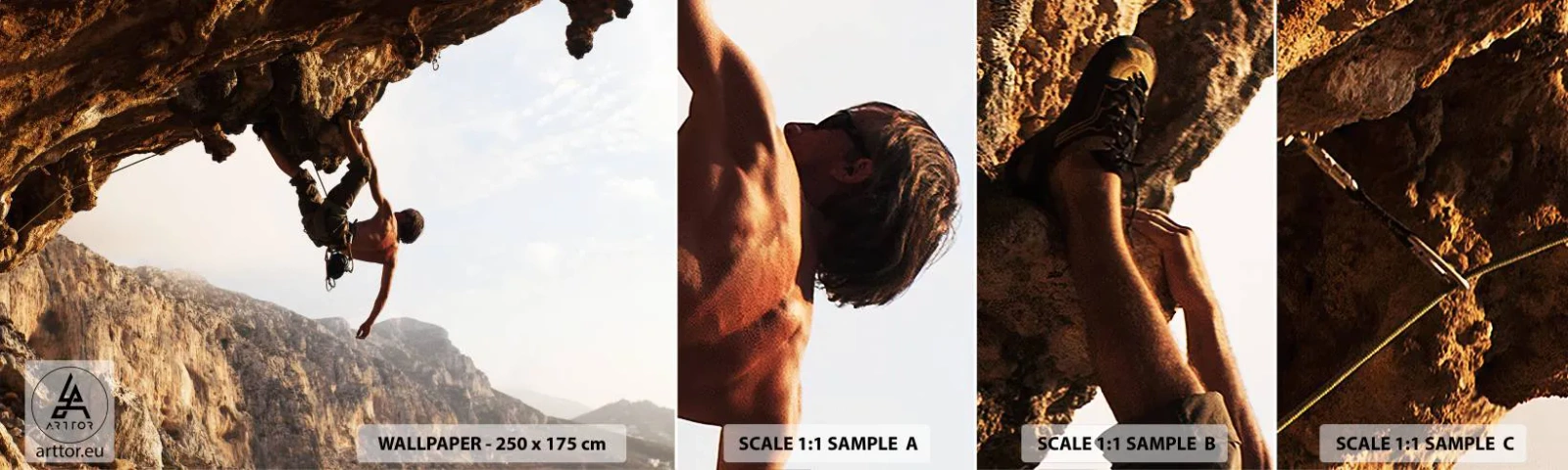 Mostră de Tapet Standard Eco - Lumea s-a micșorat într-un pumn pe un afloriment de bolovani - Insula Kalymnos, Alpinism, Peisaj - 100x30 cm